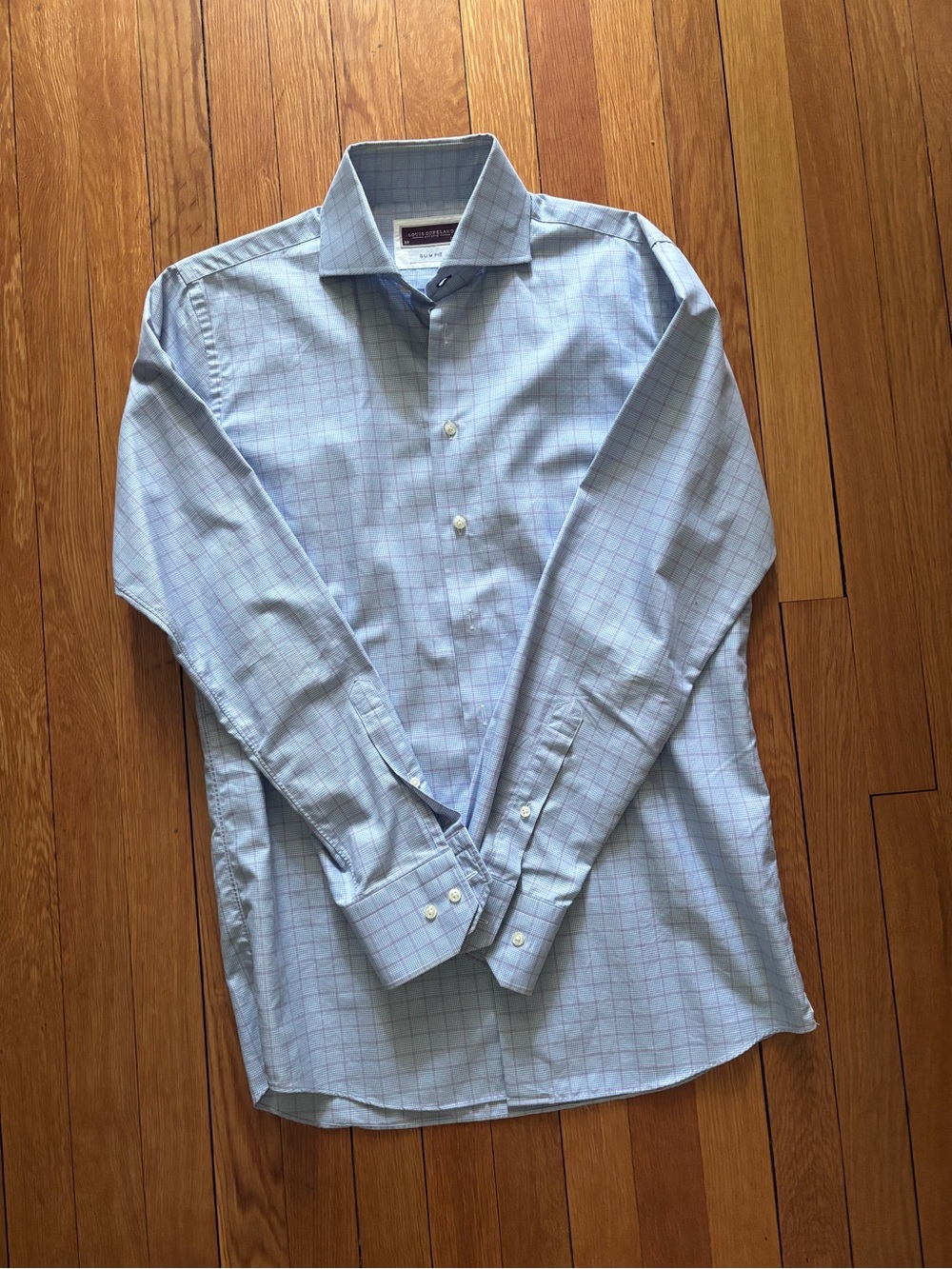 Men's Light Blue Windowpane Dress Shirt - Classic Spread Collar